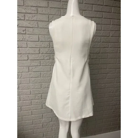Zara Women's White Sleeveless Faux Pearl Beaded Detail A-Line Mini Dress Size M - Picture 4 of 10